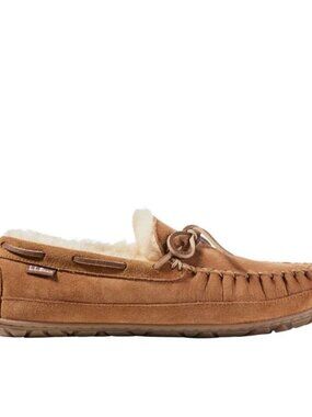 L.L. Bean Wicked Good Shearling Lined Moccasins Slippers SZ 9 Wide Tan NWOT